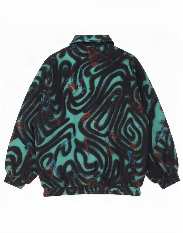 Jaqueta corta-vento feminina vintage com padrão abstrato UK 20 2XL preta