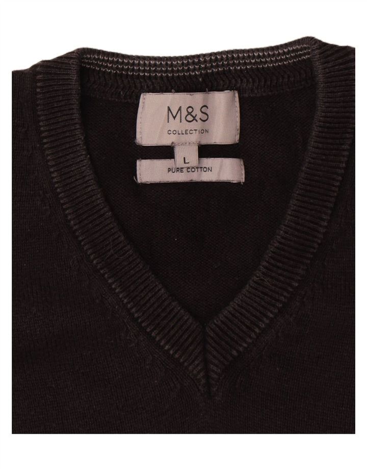 Suéter masculino Marks & Spencer com decote em V grande algodão preto
