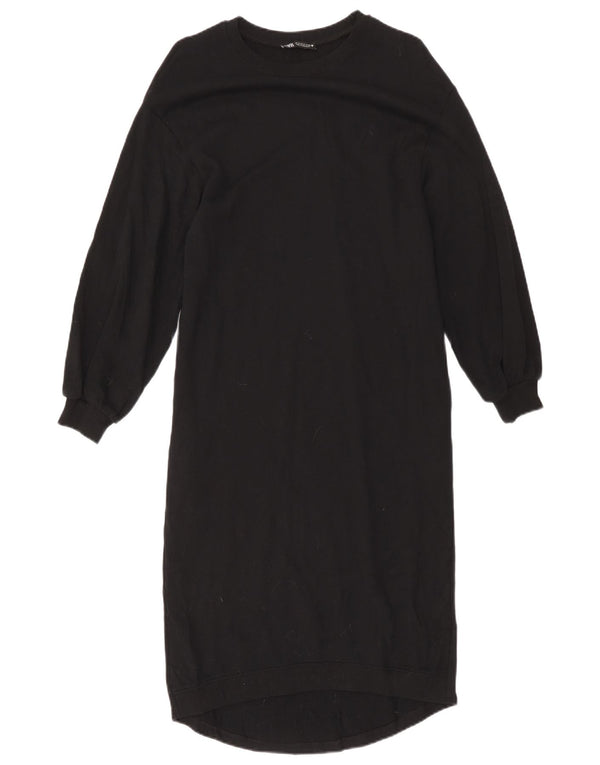 Vestido jumper feminino Zara de manga comprida Reino Unido 10 pequeno algodão preto