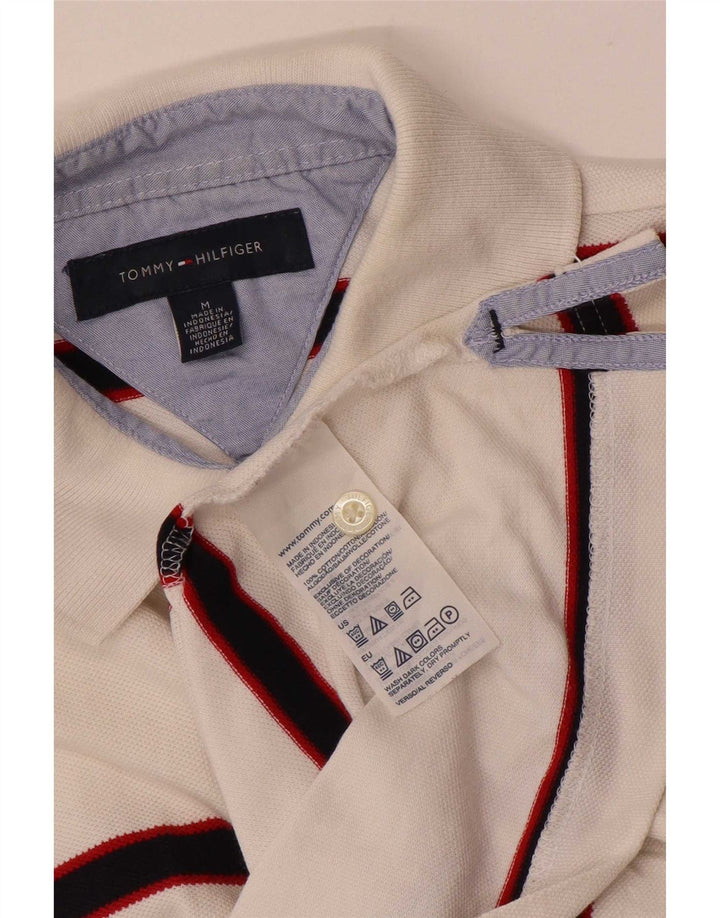 Camisa polo masculina Tommy Hilfiger média listrada branca de algodão
