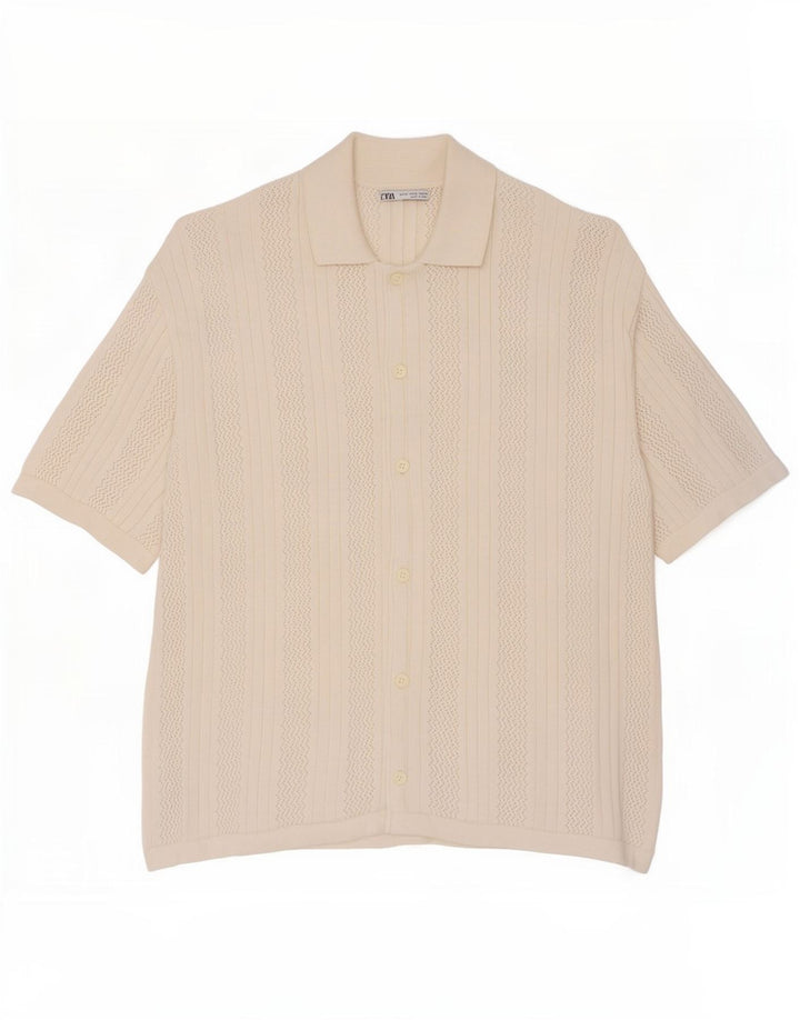 Zara Camisa masculina de manga curta médio algodão branco
