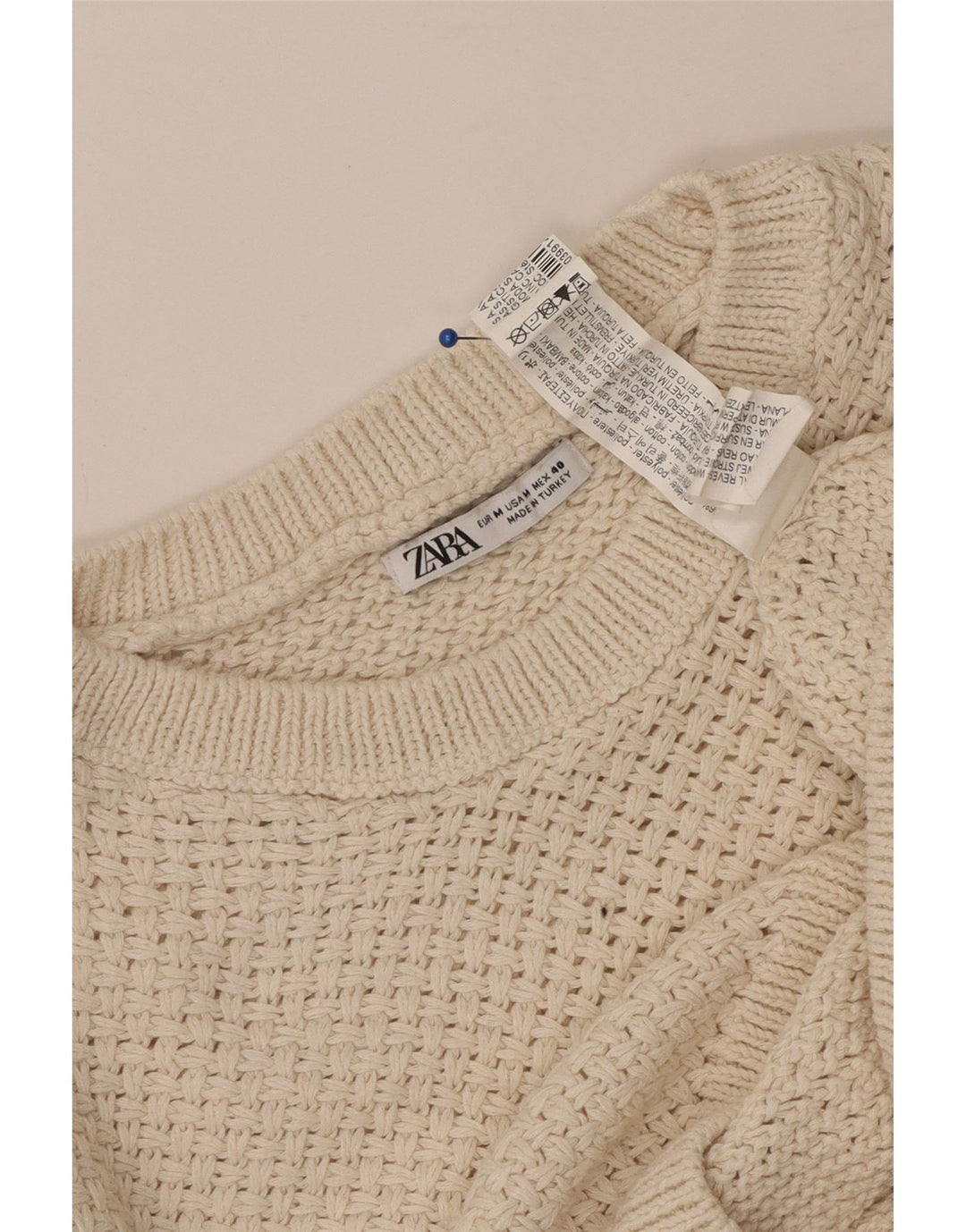 Suéter masculino ZARA com gola redonda, poliéster bege médio