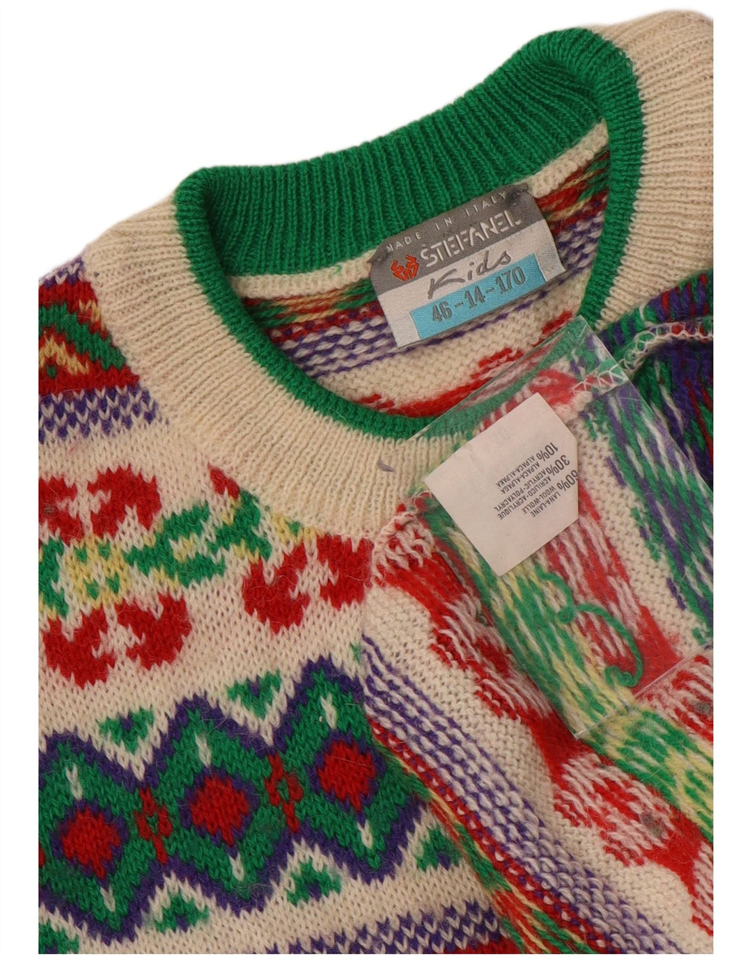 STEFANEL Suéter masculino com gola redonda, 13-14 anos, multicolorido Fair Isle
