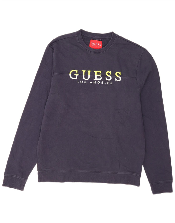 Suéter de moletom gráfico masculino Guess médio algodão azul marinho