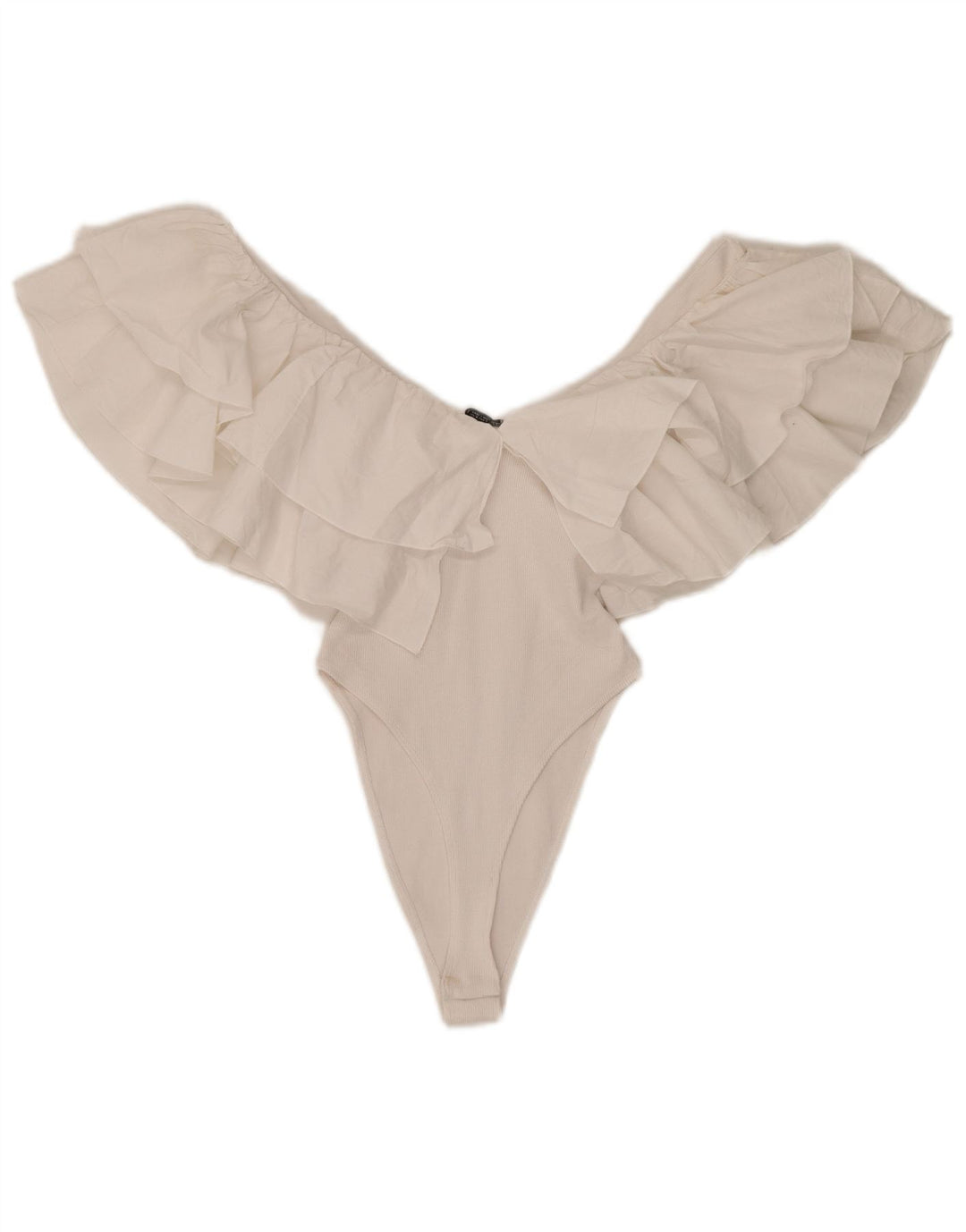 Macacão feminino Zara com babados UK 8 pequeno algodão branco