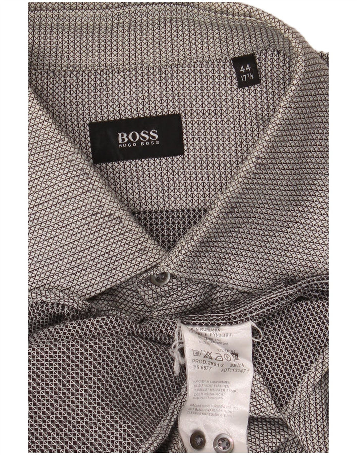 Camisa masculina de flanela HUGO BOSS tamanho 17 1/2 44 XL algodão geométrico cinza