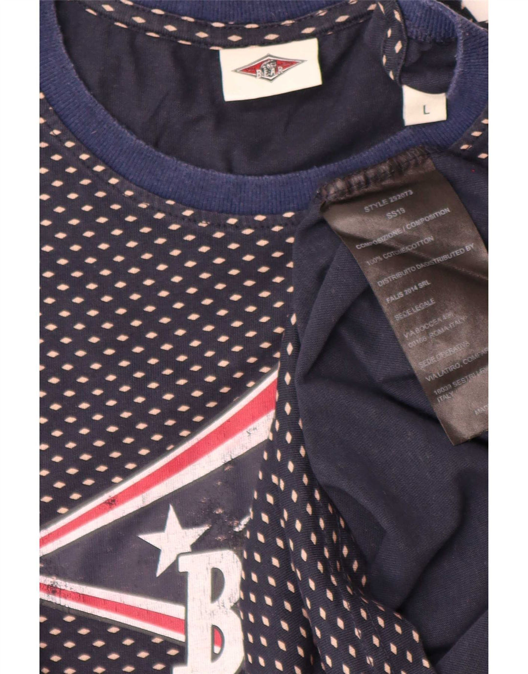 Camiseta masculina Bear com estampa gráfica grande algodão manchado azul marinho