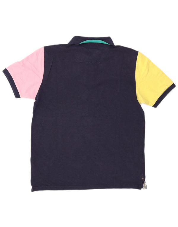 Camisa polo masculina Joules Classic Fit médio azul marinho algodão colorblock