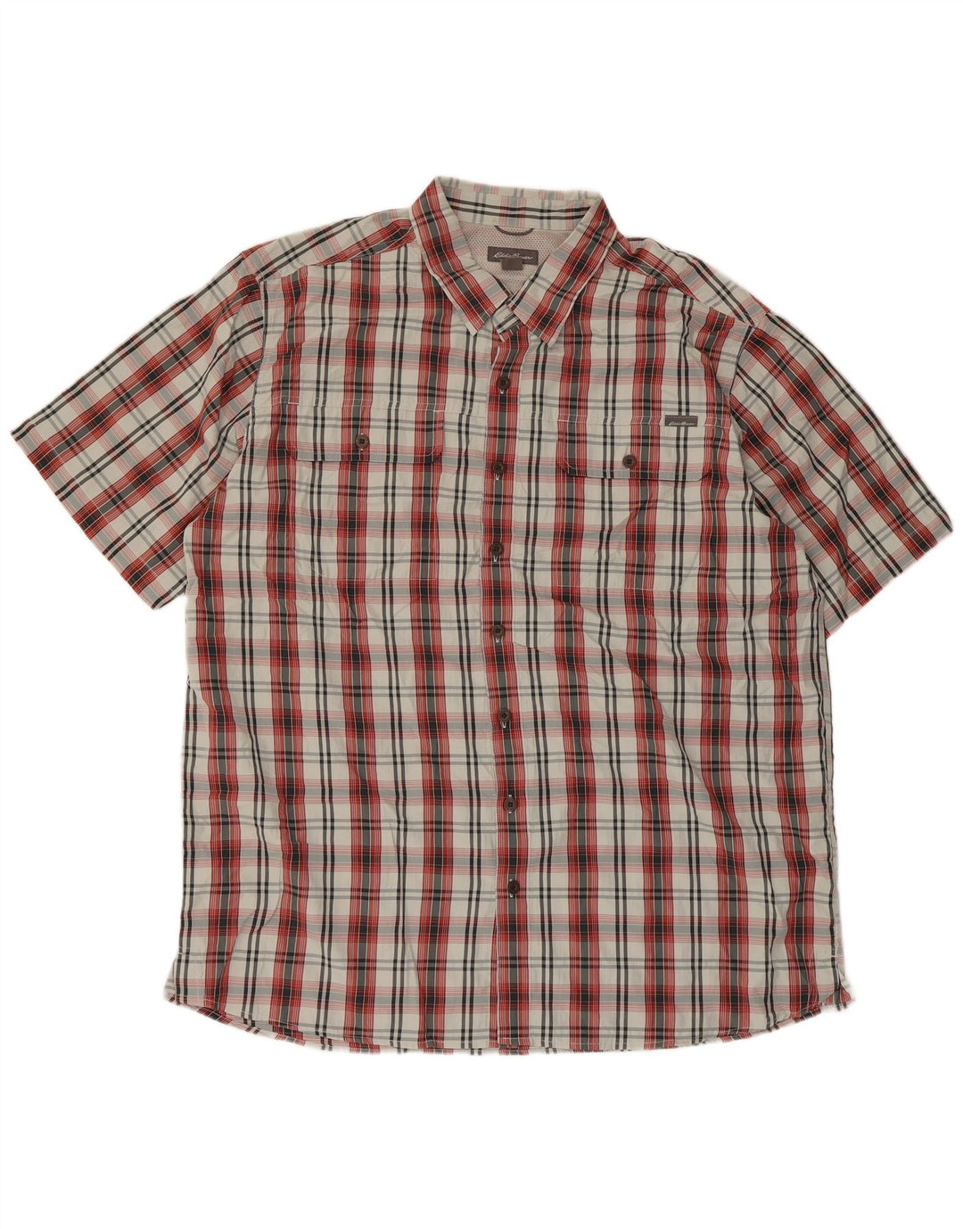 Camisa masculina de manga curta Eddie Bauer XL poliéster xadrez vermelho
