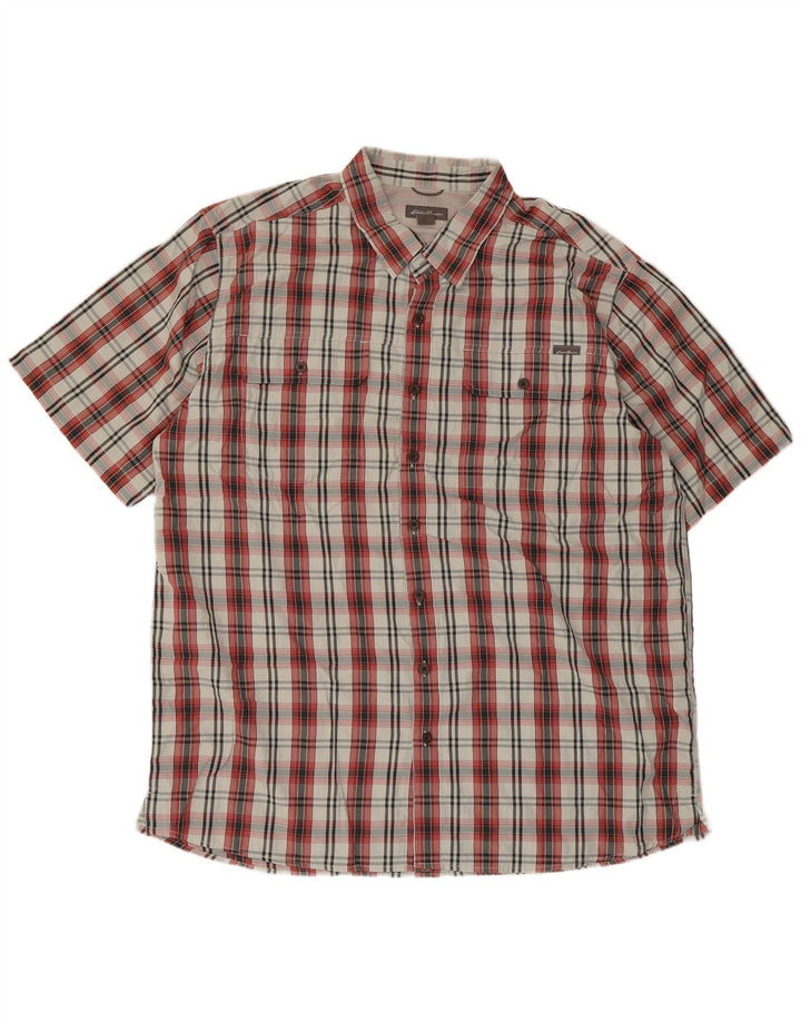 Camisa masculina de manga curta Eddie Bauer XL poliéster xadrez vermelho