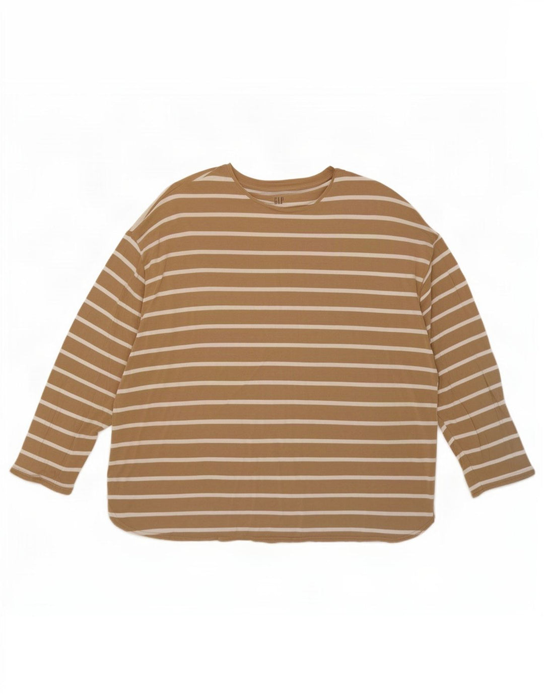 Gap Top feminino oversized manga comprida Reino Unido 20 2XL rayon listrado bege