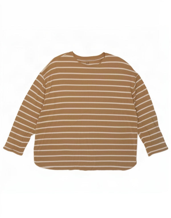 Gap Top feminino oversized manga comprida Reino Unido 20 2XL rayon listrado bege