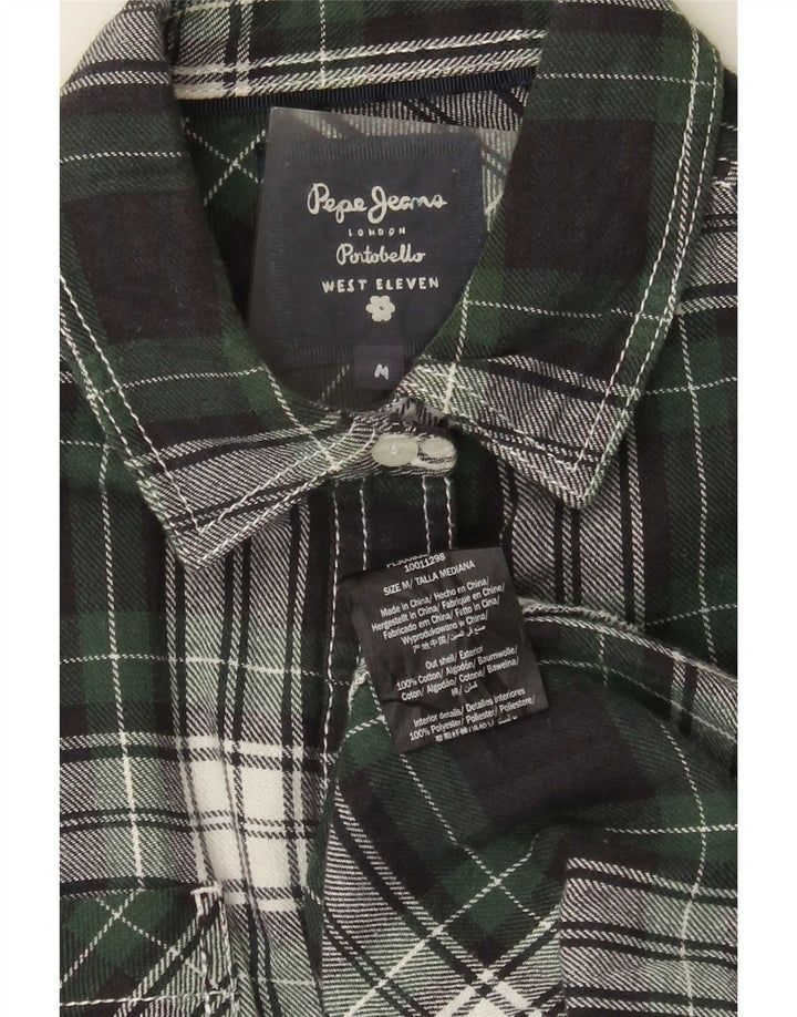 Camisa feminina de flanela PEPE Jeans UK 14 algodão xadrez verde médio