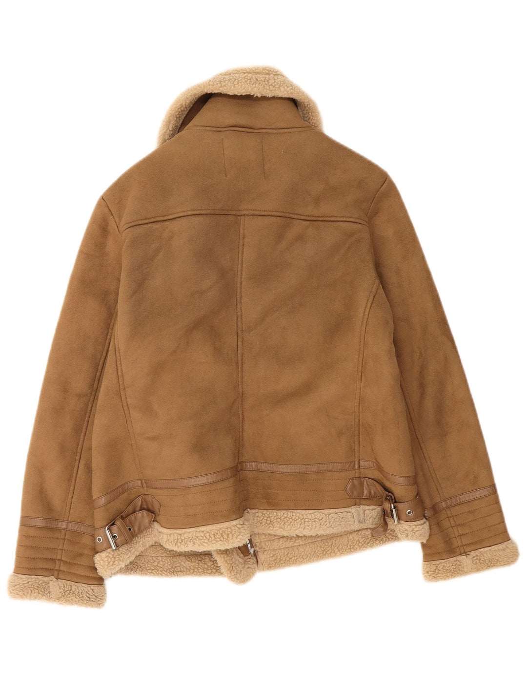 Zara Womens Sherpa Jacket UK 16 Grande Poliéster Bege