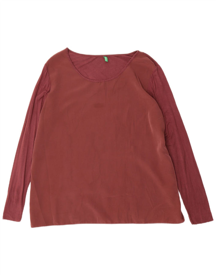 Top feminino Benetton de manga comprida UK 16 grande viscose marrom