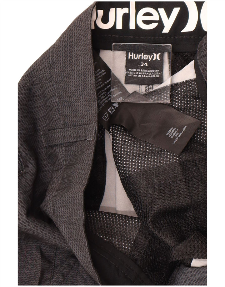 HURLEY Mens Chino Shorts W34 Grande Espinha de Peixe Cinza Poliéster
