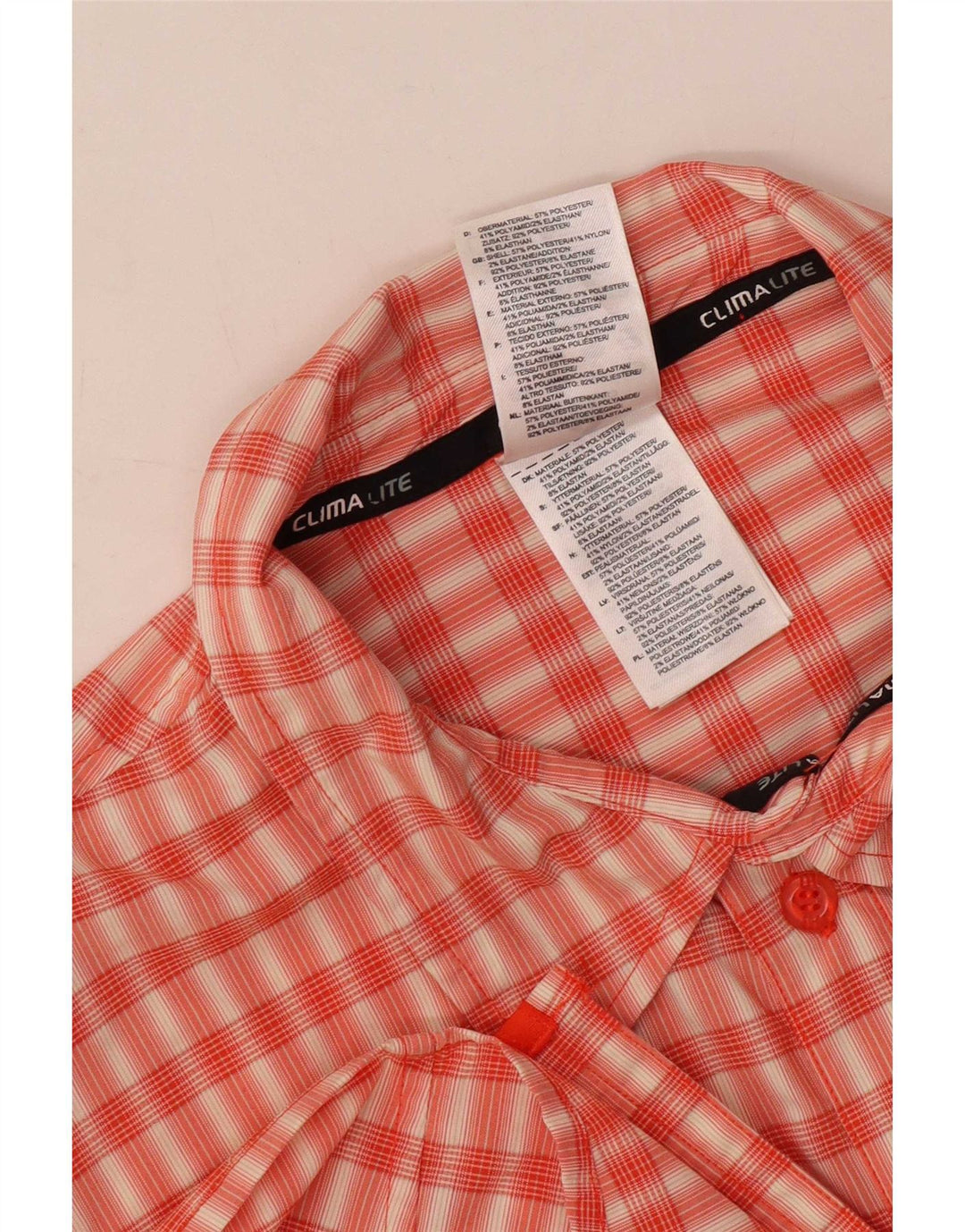 Adidas Mens Climalite Camisa de manga curta grande laranja xadrez poliéster