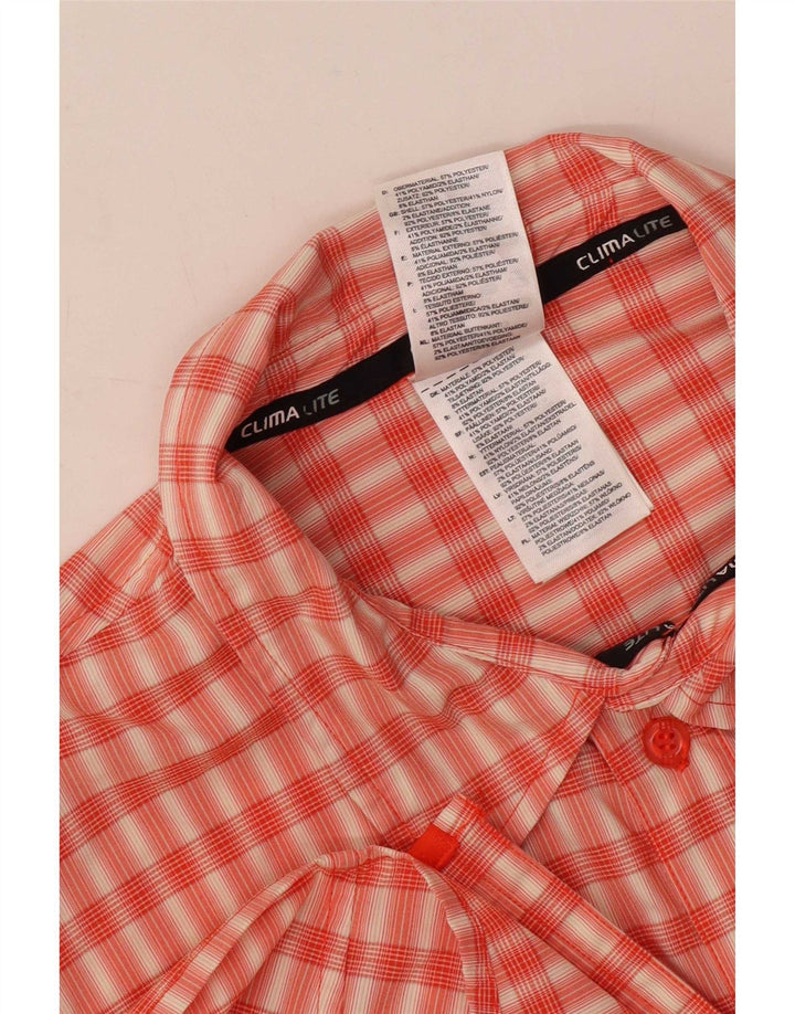 Adidas Mens Climalite Camisa de manga curta grande laranja xadrez poliéster