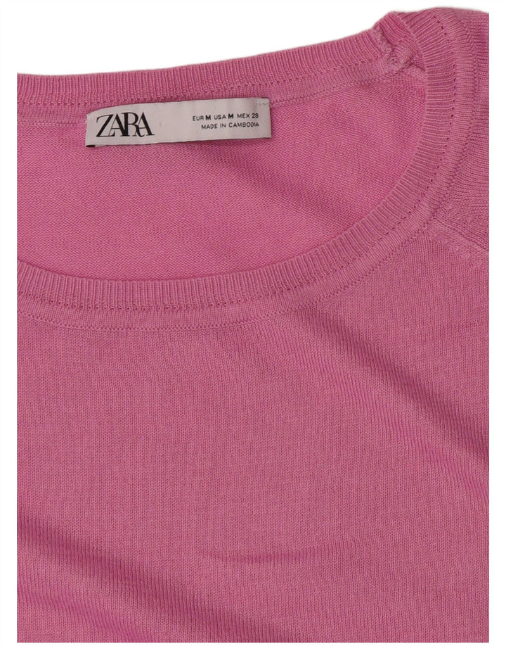 Zara Suéter feminino com gola canoa e gola redonda, Reino Unido 14, rosa médio