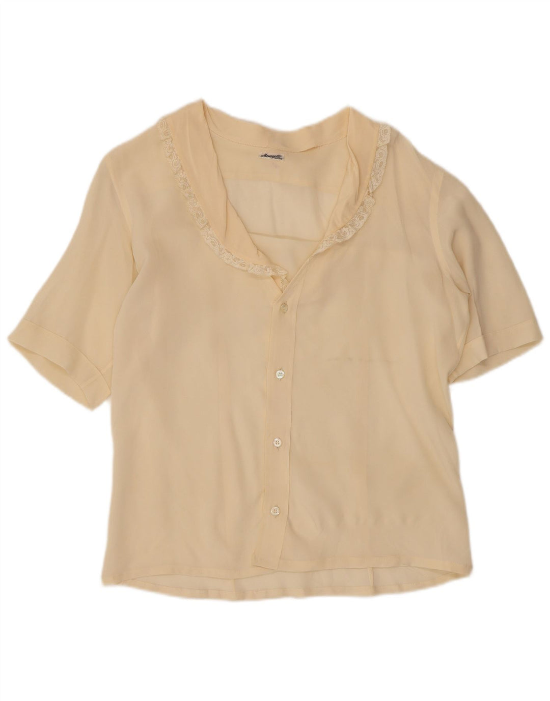 Blusa feminina vintage de manga curta UK 14 médio off white