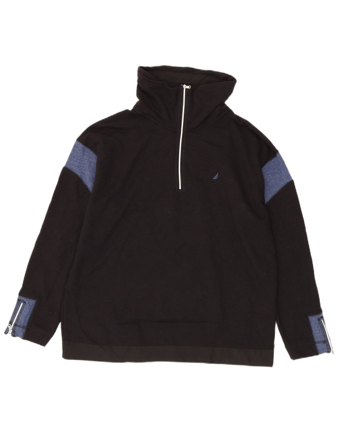 Moletom masculino Nautica com zíper e gola alta, moletom médio preto colorblock algodão