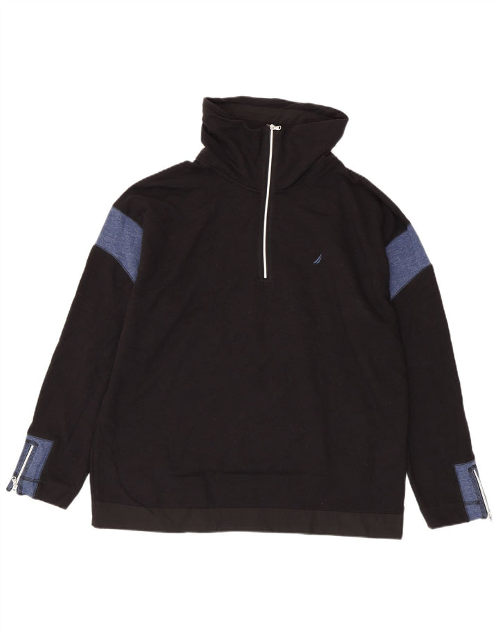 Moletom masculino Nautica com zíper e gola alta, moletom médio preto colorblock algodão
