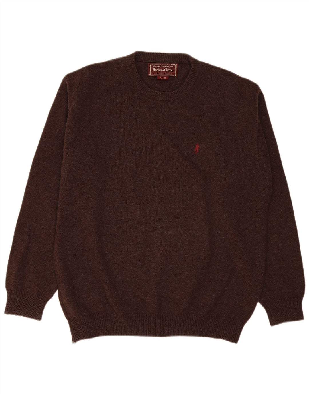 Suéter masculino Marlboro Classics com gola redonda, grande lã marrom