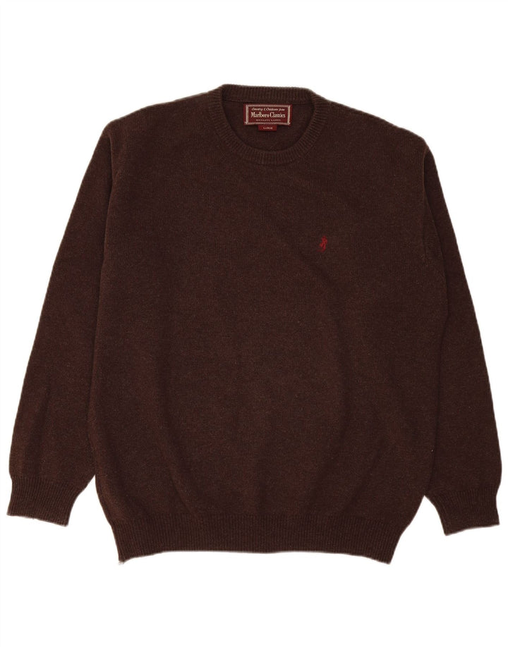 Suéter masculino Marlboro Classics com gola redonda, grande lã marrom
