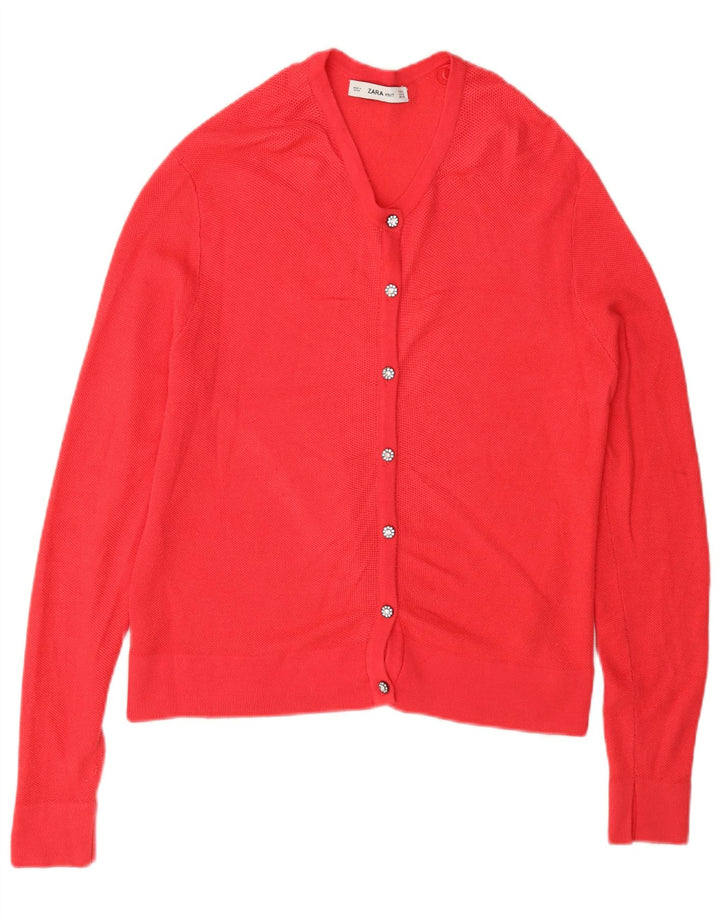 Suéter cardigã feminino Zara Regular Fit Reino Unido 12 viscose vermelha média