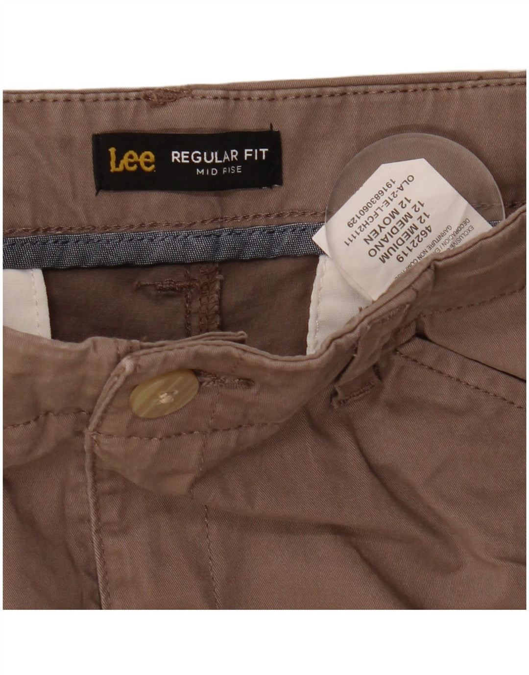 Shorts chino feminino LEE cintura média regular ajuste US 12 grande W32 algodão marrom