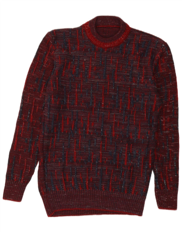 Suéter feminino vintage com gola tartaruga Reino Unido 12 listrado médio Borgonha