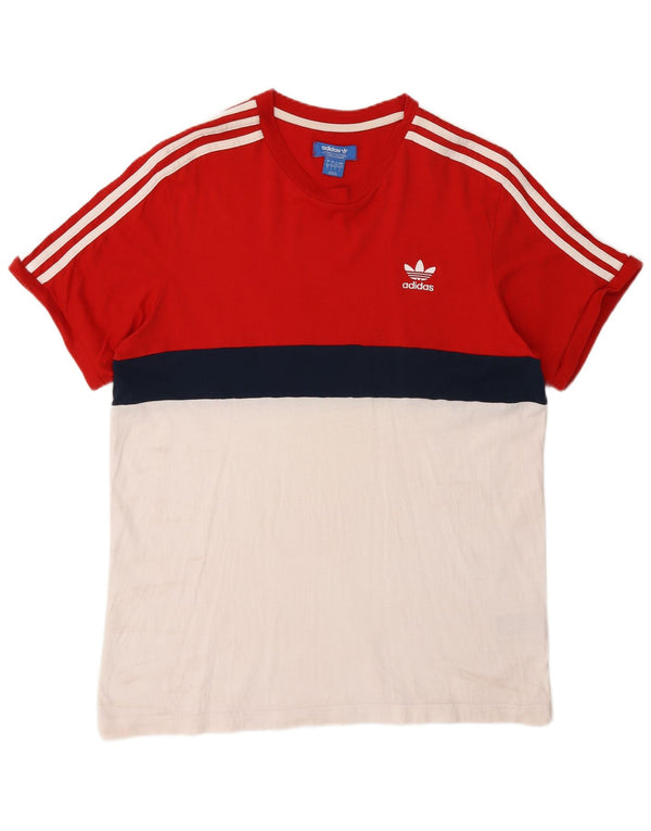 Adidas Mens T-Shirt Top Grande Algodão Colorblock Vermelho