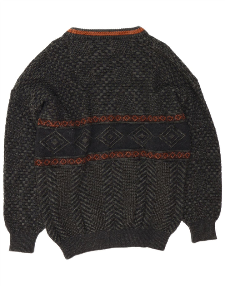 Carlo Comberti Suéter masculino com gola canoa grande acrílico geométrico cinza