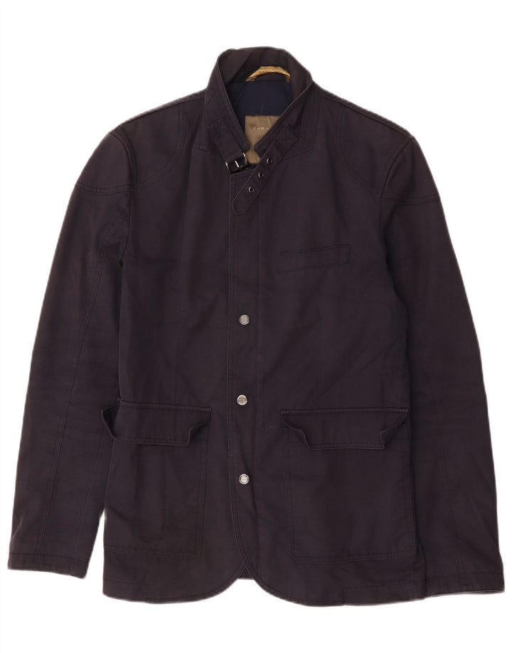 Jaqueta utilitária masculina Zara UK 38 algodão azul marinho médio