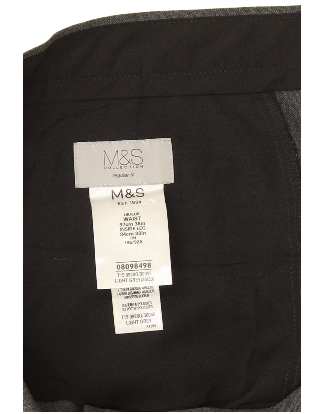 Calça masculina de ajuste regular Marks & Spencer W38 L28 cinza poliéster