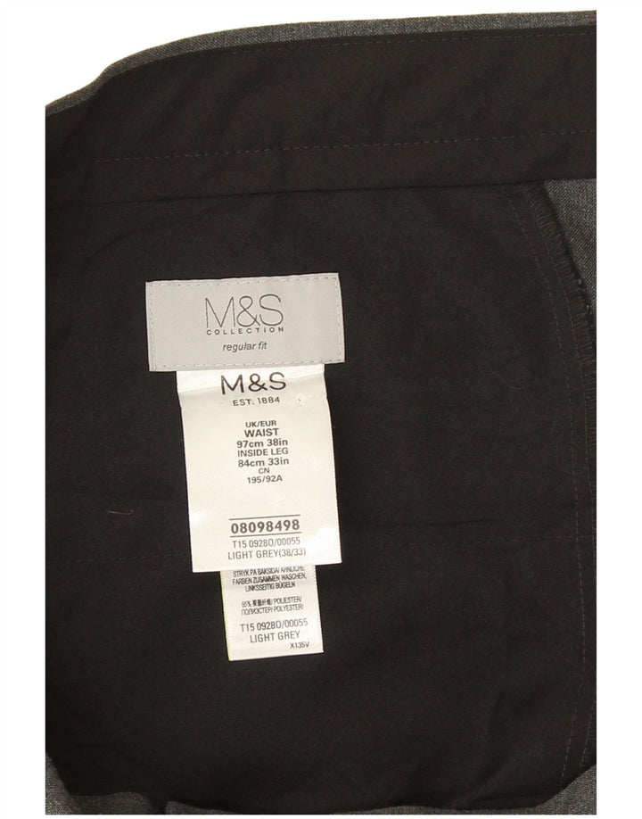 Calça masculina de ajuste regular Marks & Spencer W38 L28 cinza poliéster