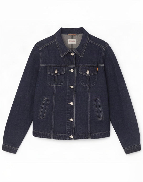 WITBOY Womens Denim Jacket UK 18 XL Navy Blue Cotton