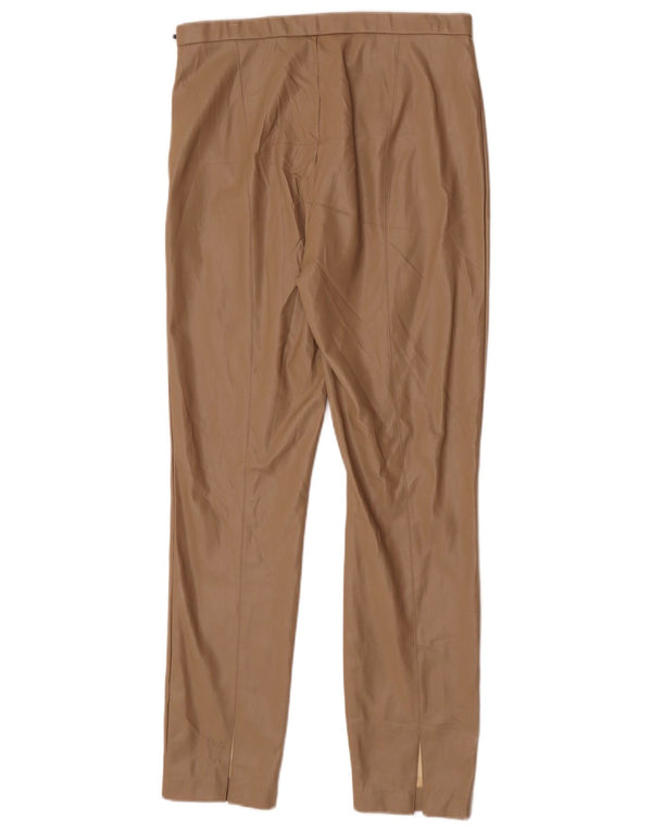 Zara Calça feminina slim de couro sintético grande W30 L28 poliuretano bege
