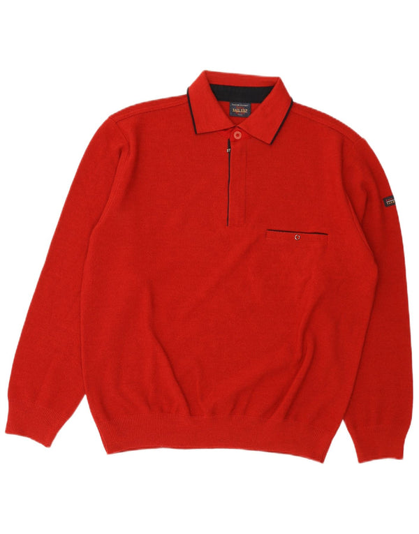 Sail Exp Suéter masculino com gola polo IT 50 lã vermelha média