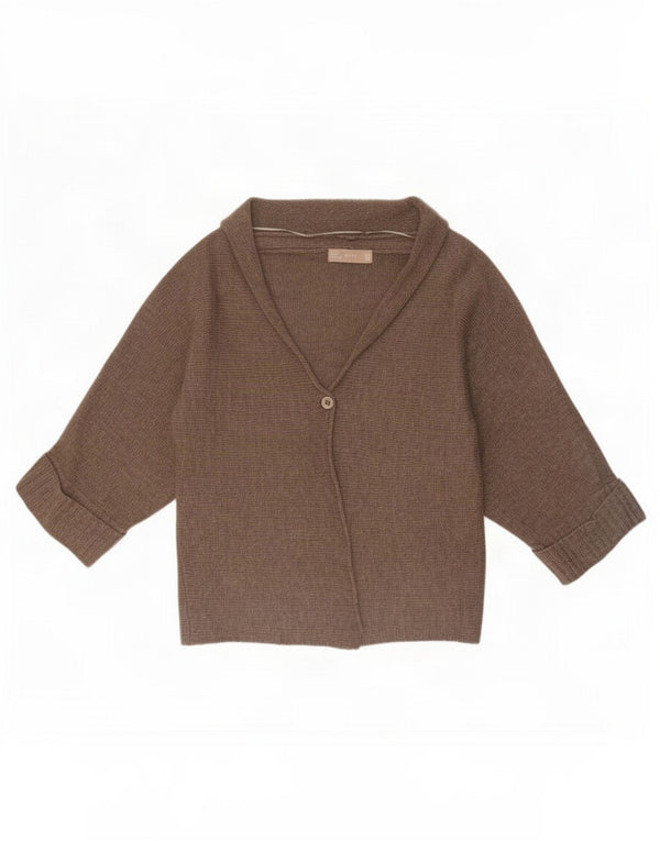Suéter cardigã feminino Zara manga 3/4 UK 14 médio marrom acrílico