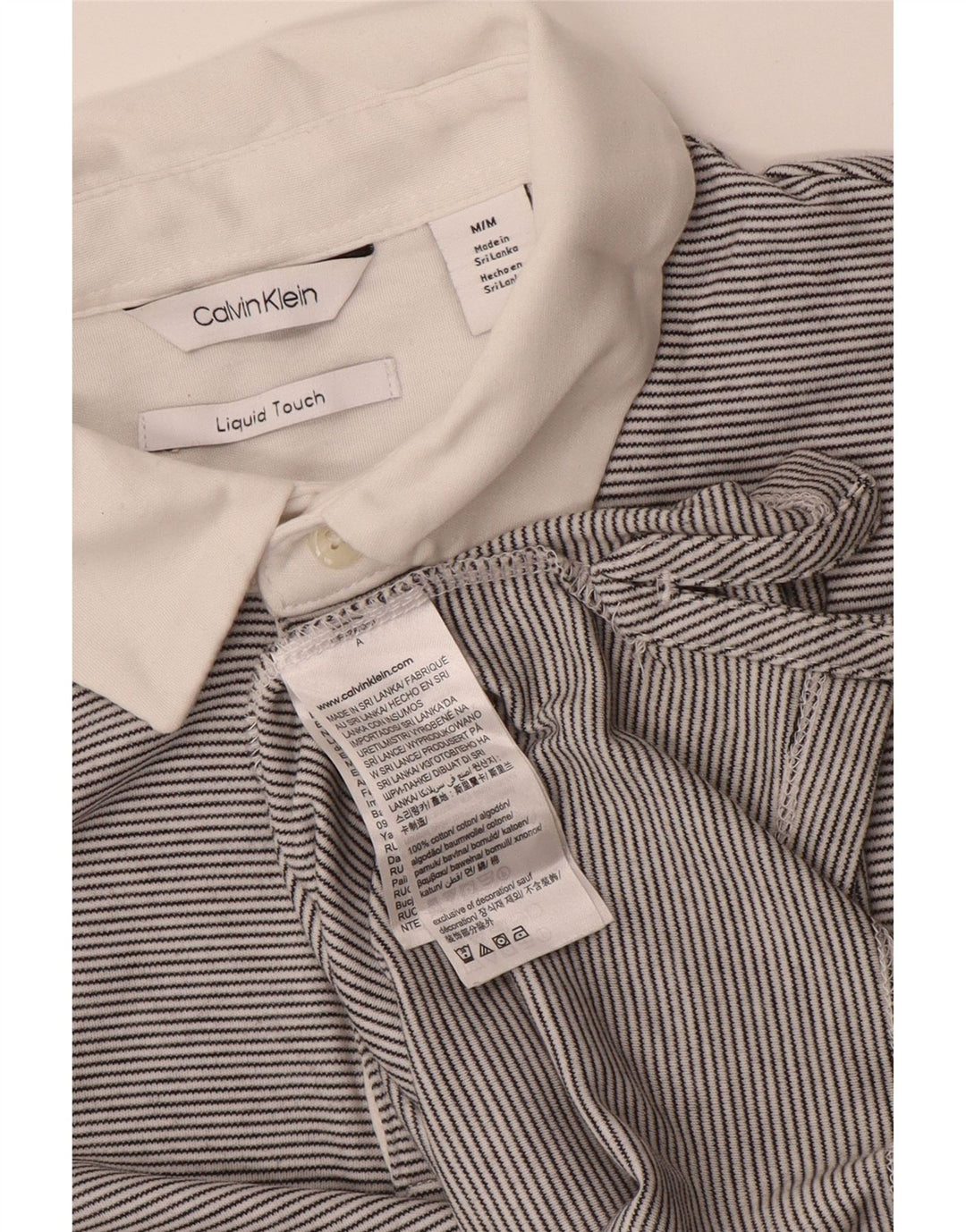 Camisa polo masculina CALVIN KLEIN algodão listrado cinza médio