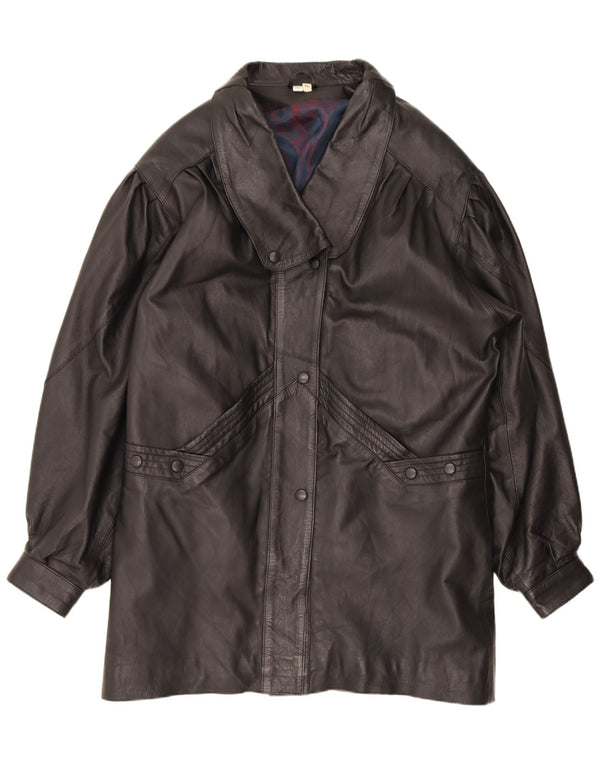 Casaco de couro feminino vintage UK 18 XL preto