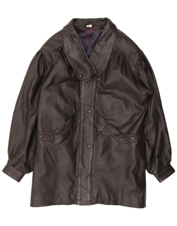 Casaco de couro feminino vintage UK 18 XL preto