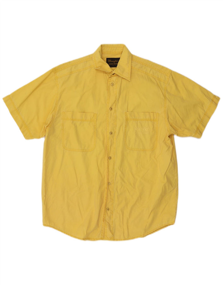 Wrangler Camisa masculina de manga curta pequena de algodão amarelo