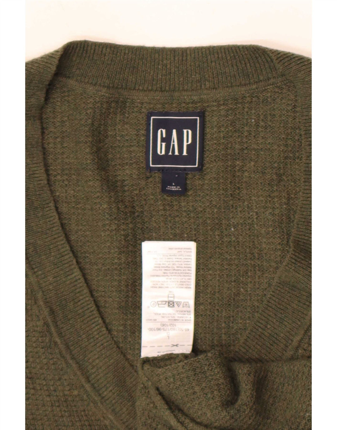 Suéter feminino Gap com decote em V Reino Unido 16 grande caqui nylon