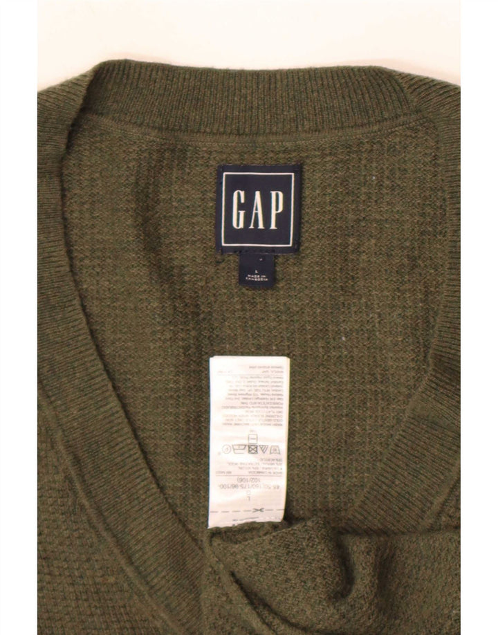 Suéter feminino Gap com decote em V Reino Unido 16 grande caqui nylon