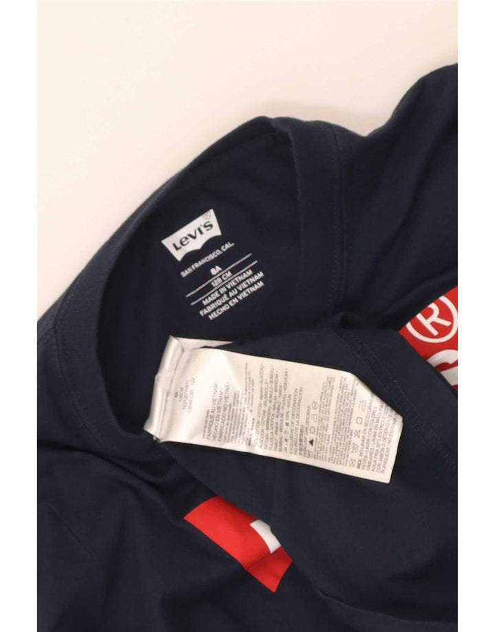 Top gráfico Levi's Boys manga comprida 7-8 anos azul marinho algodão