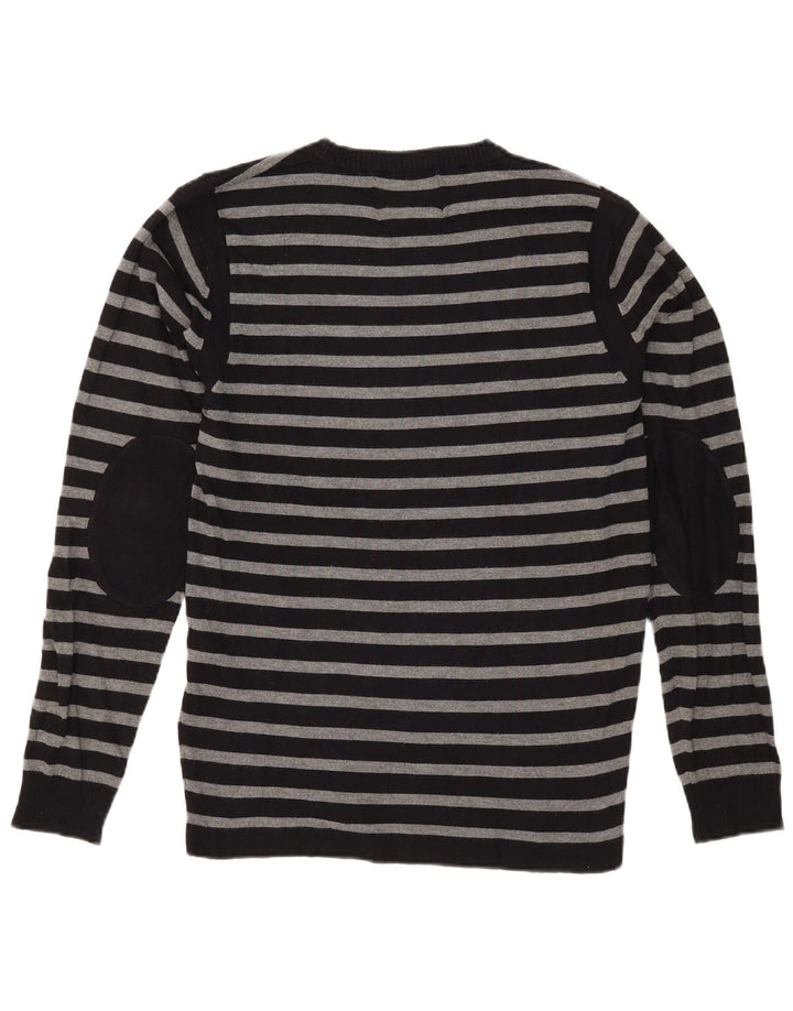 JACK & JONES Suéter masculino com gola redonda, grande listrado preto