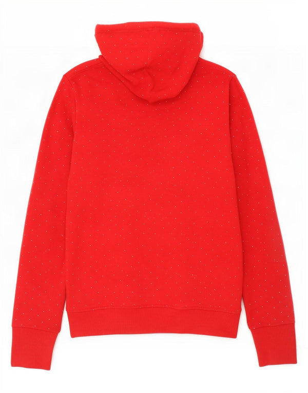Suéter com capuz gráfico feminino Superdry UK 12 algodão manchado vermelho médio