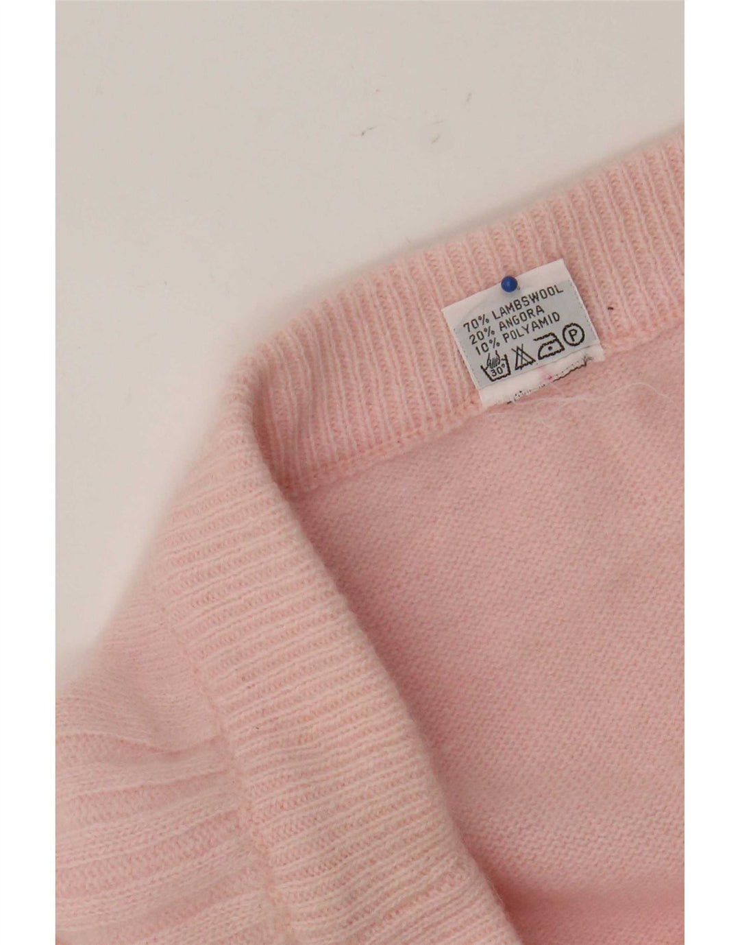 Saia midi de malha feminina vintage EU 38 médio W34 lã de cordeiro rosa